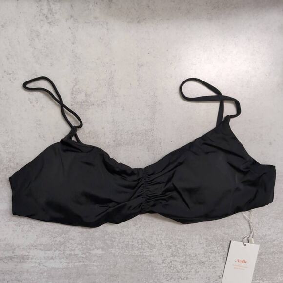 NWT Andie Black Symi Bikini Top Ruched Adjustable Straps Womens Swimwear XL - Picture 1 of 9